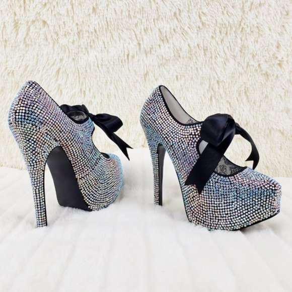 Bordello Iridescent Rhinestone High Heel Platform Shoes - Picture 1 of 12